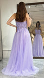 Elegant Lilac A-line Tulle Prom Dresses Appliques Evening Party HZ0307