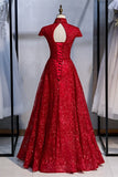 Elegant High Neck Grey Sequined Long Evening HZ0307