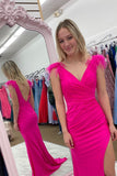 Elegant Hot Pink Mermaid Ruched Slit Formal HZ0307
