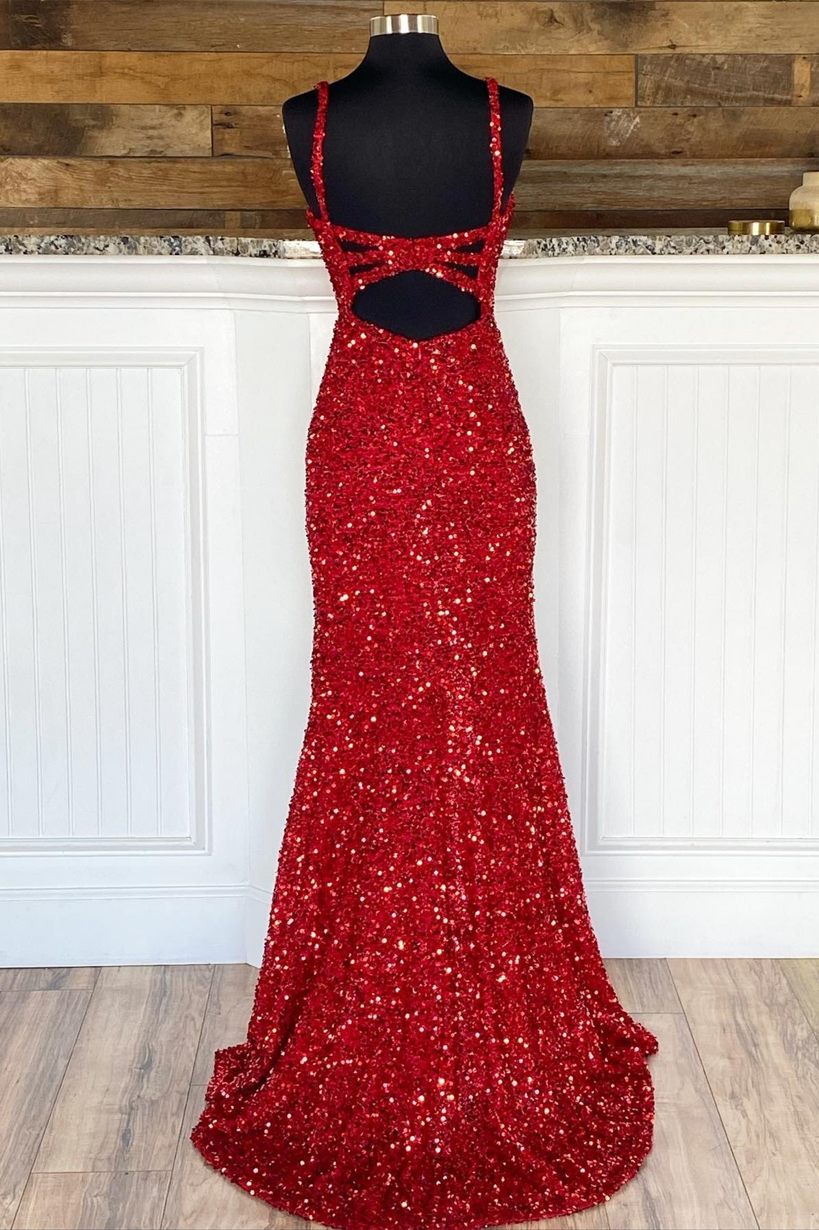 Elegant Red Sequin Mermaid Long Formal Dress with HZ0307