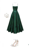 Emerald Green Floral Print A-line Long Prom Dresses Evening Party HZ0307
