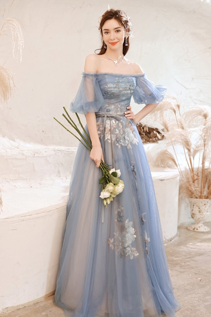Fairy Blue Off the Shoulder Long Formal HZ0307