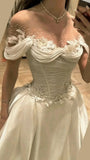 Fairytale Ivory Beaded Floral Wedding Dress Off The Shoulder Bridal Gown, HZ0307