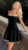Fake Double Layers Black Homecoming Dress Strapless A-line Party Dress Short Formal Gown, HZ0307