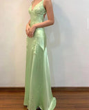 Fancy Mermaid Spaghetti Straps Green Backless Long Prom Dress Evening Dress Formal Dress, HZ0307