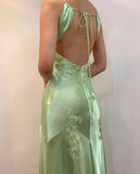 Fancy Mermaid Spaghetti Straps Green Backless Long Prom Dress Evening Dress Formal Dress, HZ0307