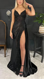 Fashion Black Spaghetti Straps Appliques Prom Dresses Long Evening Party Dress With HZ0307