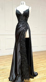 Fashion Black Spaghetti Straps Appliques Prom Dresses Long Evening Party Dress With HZ0307