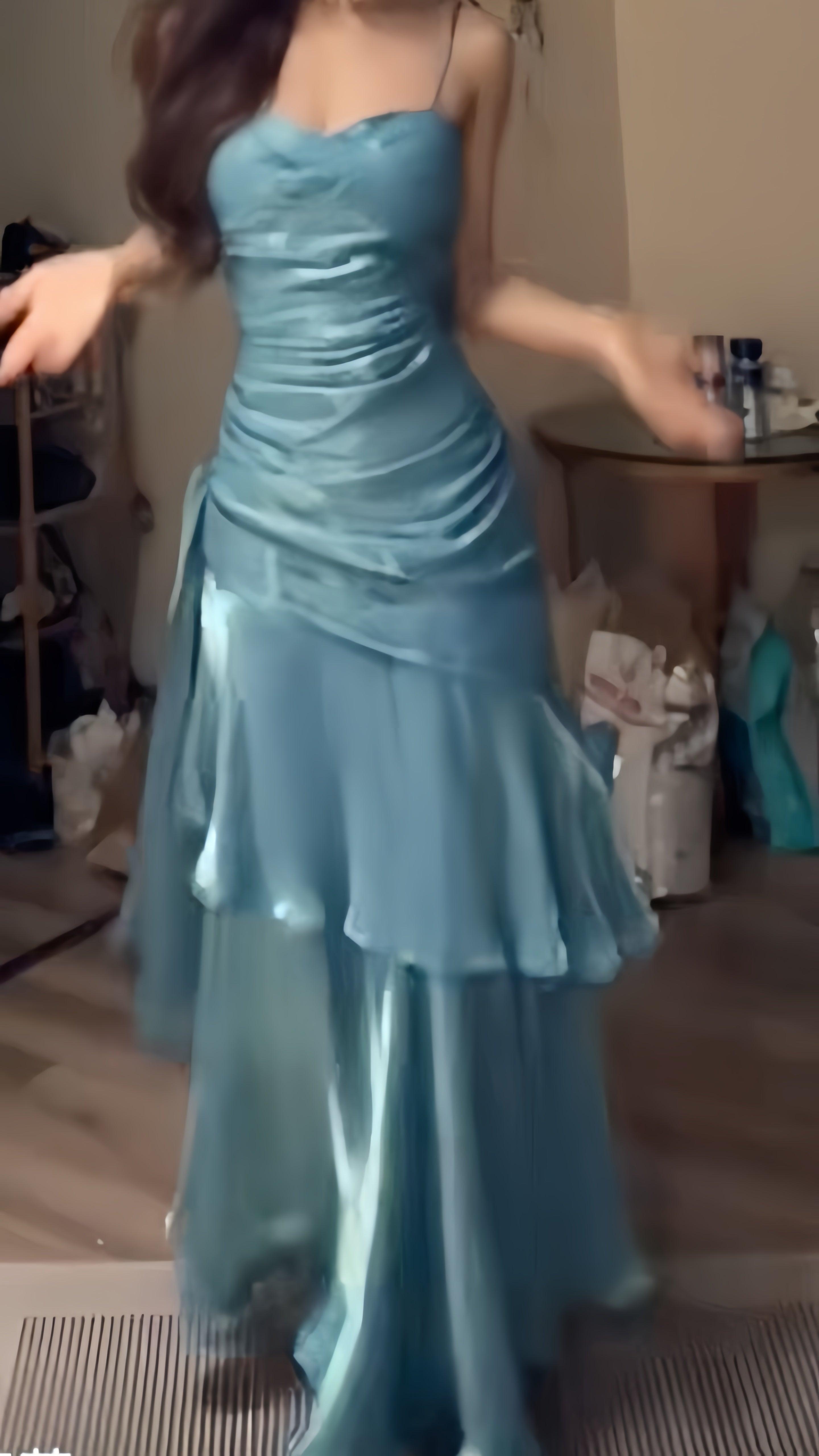 Burgundy Mermaid Prom Dress with Ruffles - Spaghetti Strap Evening HZ0307