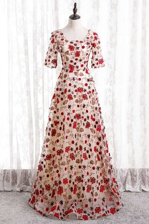 Floral Print Long Party Dress with Short HZ0307