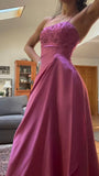 Fuchsia Spaghetti Straps Prom Dress, Beaded Sheath Evening Party HZ0307