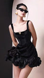 Glitter Black/White Floral Ruffle Short Prom Dresses Mini Homecoming HZ0307