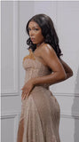 Glitter Bodycon Champagne Evening Prom Dress, Sexy Beaded Split Party Formal HZ0307