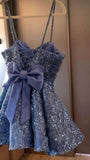 Glitter Lilac Sequined Homecoming Dresses Tie Back Graduation Dress Short Party HZ0307