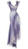 Glitter Purple Gradient Color Tulle Prom Dresses Ruffle Evening HZ0307