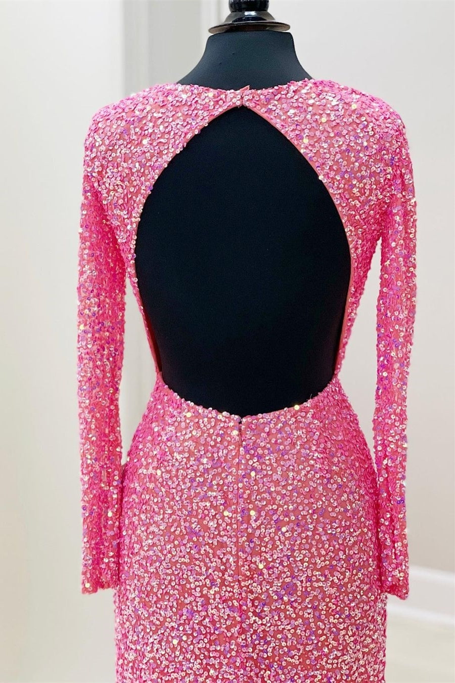 Glitter Pink Sequin Long Sleeves Mermaid Formal HZ0307