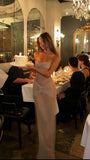 Glitter Champagne Sheath Prom Dress, Sexy See Through Party Dress, HZ0307