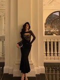 Gorgeous Mermaid Black Lace Date Night Dress Long Prom Dresses Birthday Outfits, HZ0307
