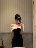 Gorgeous Mermaid Off The Shoulder Black Date Night Dress Prom Dresses Birthday Outfits, HZ0307