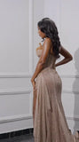 Gorgeous Mermaid Spaghetti Straps Floor Length Sequin Slit Evening Dress Prom Dresses, HZ0307