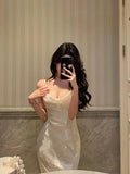 Gorgeous Mermaid Spaghetti Straps Ivory Satin Date Night Dress Prom Dresses Birthday Outfits , HZ0307
