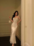 Gorgeous Mermaid Spaghetti Straps Ivory Satin Date Night Dress Prom Dresses Birthday Outfits , HZ0307