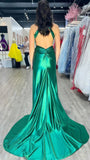 Green Halter Mermaid Prom Dresses, Mirror Prom Evening HZ0307