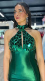 Green Halter Mermaid Prom Dresses, Mirror Prom Evening HZ0307