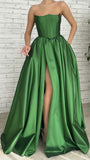 Green Strapless A-line Prom Dresses Long Evening HZ0307