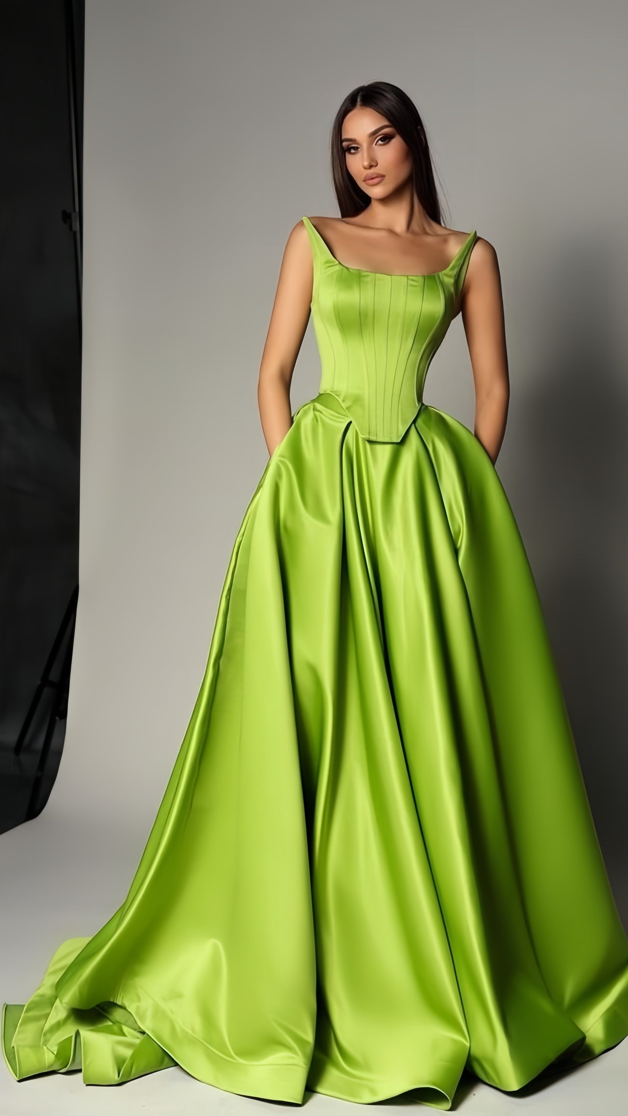 Green A-Line Long Prom Dresses Long Evening Party HZ0307