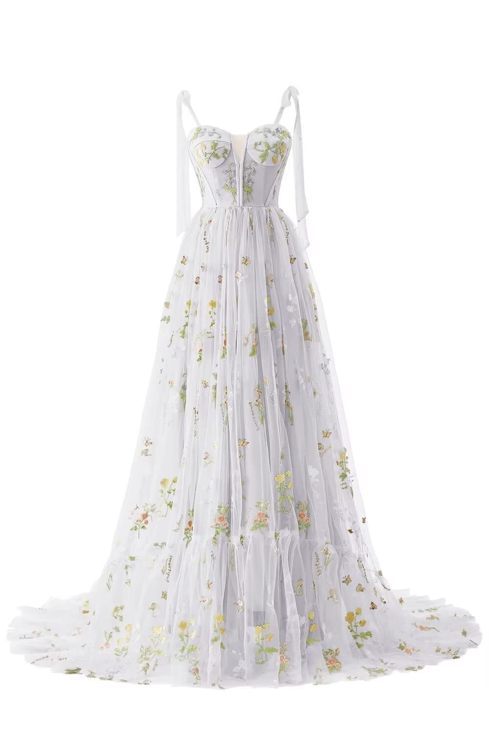 Green Floral A-line Long Formal Dress with HZ0307