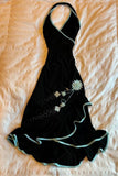 Halter Bodycon Black Floral Party Dresses V-Neck Prom Evening HZ0307