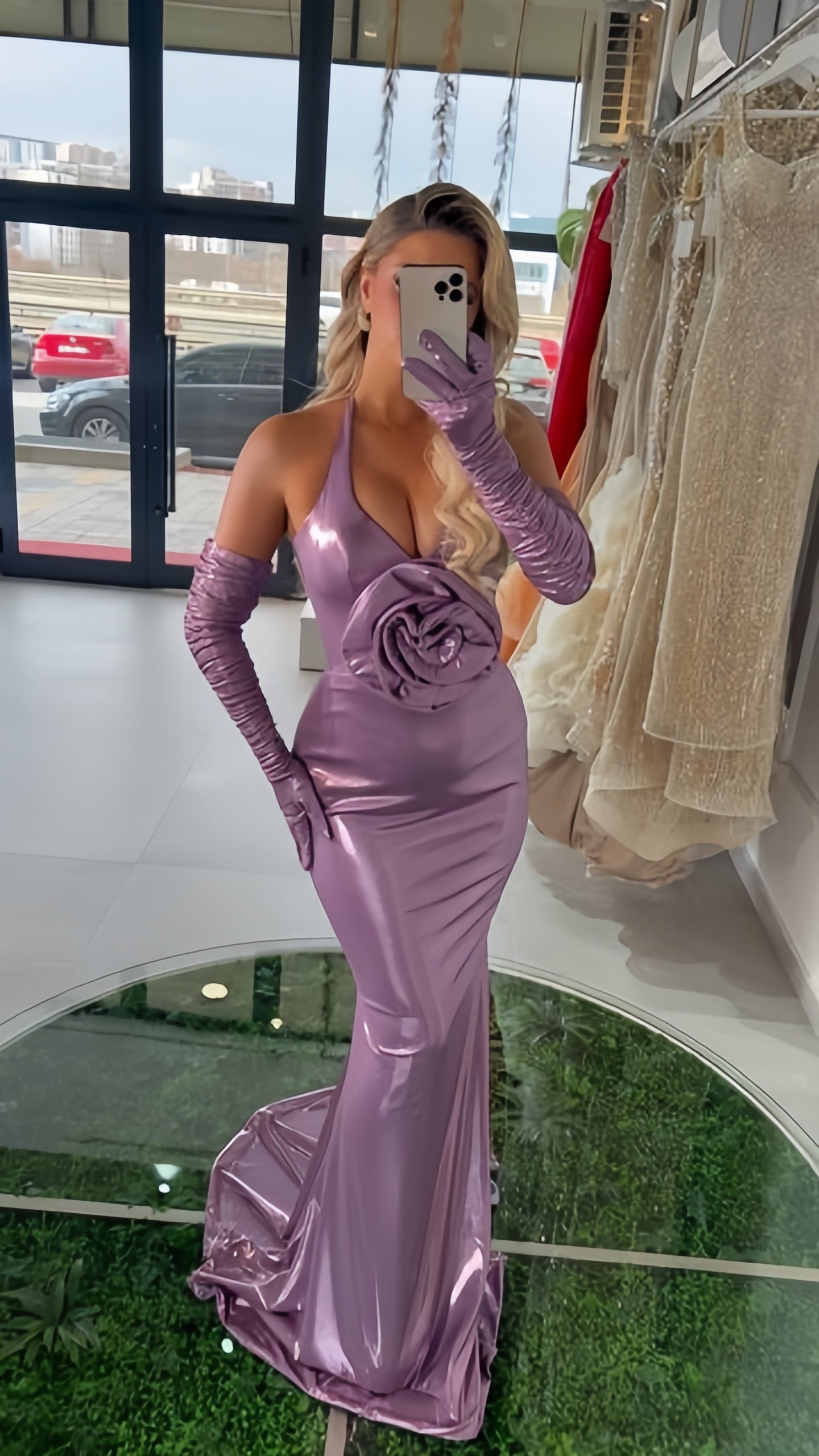 Halter Lilac Mermaid Long Prom Dress, V-Neck Evening Formal Dresses Party Dress, HZ0307