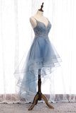 High Low Blue Lace Appliques Party HZ0307