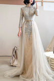 High Neck Light Champagne Long Sleeves Evening HZ0307