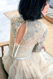 High Neck Light Champagne Long Sleeves Evening HZ0307