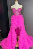 Hot Pink Beaded Sweetheart High Low Layers Formal HZ0307