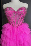 Hot Pink Beaded Sweetheart High Low Layers Formal HZ0307
