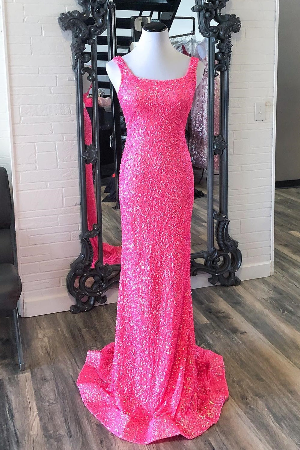 Hot Pink Sequin Mermaid Long Formal HZ0307