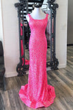 Hot Pink Sequin Mermaid Long Formal HZ0307
