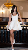 Ivory A-Line Satin Homecoming Dress, Sleeveless Mini Party HZ0307