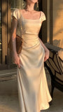 Ivory Mermaid Satin Long Prom Dress, HZ0307