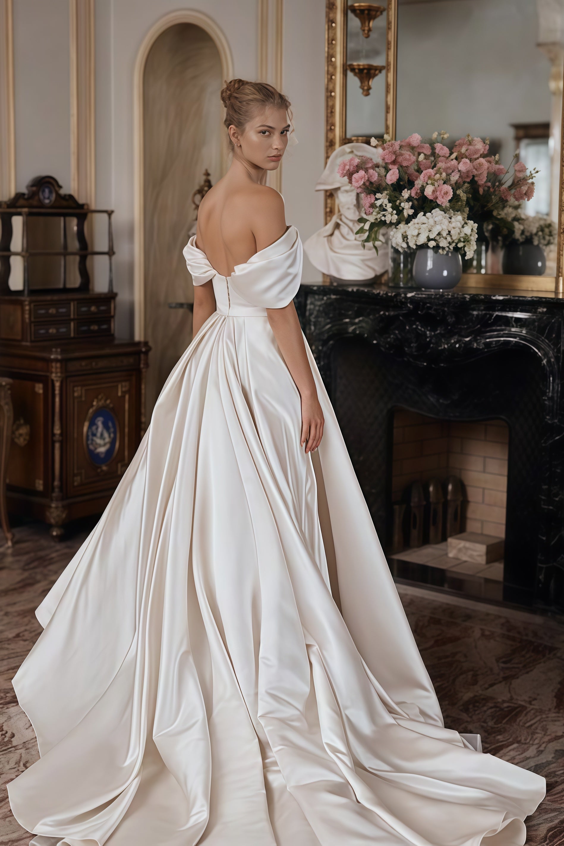 Ivory A-Line Satin Wedding Dresses High Quality Appliques Bridal HZ0307