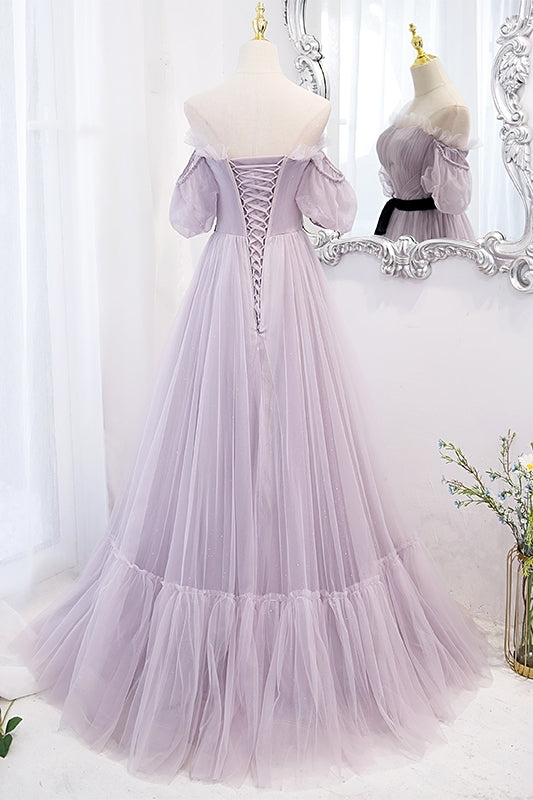 Lavender Soft Tulle Off the Shoulder Long Prom HZ0307