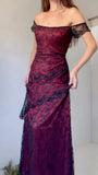 LaylaTailor Shop Vintage Black Red Lace Prom Dresses Off The Shoulder Formal Party HZ0307