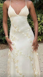 Light Yellow Sheath Floral Prom Dresses Long V-Neck Evening Party HZ0307