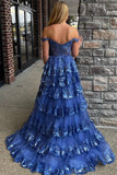Corset Tulle Appliques Tiered Ruffle Long Prom Dress with HZ0307
