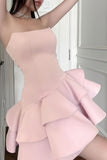 Lilac Pink Ruffle Homecoming Dresses Strapless Mini Party Dress Short Prom HZ0307