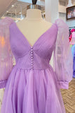 Lilac Long Sleeves Corset Tulle Long Formal HZ0307