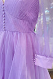 Lilac Long Sleeves Corset Tulle Long Formal HZ0307